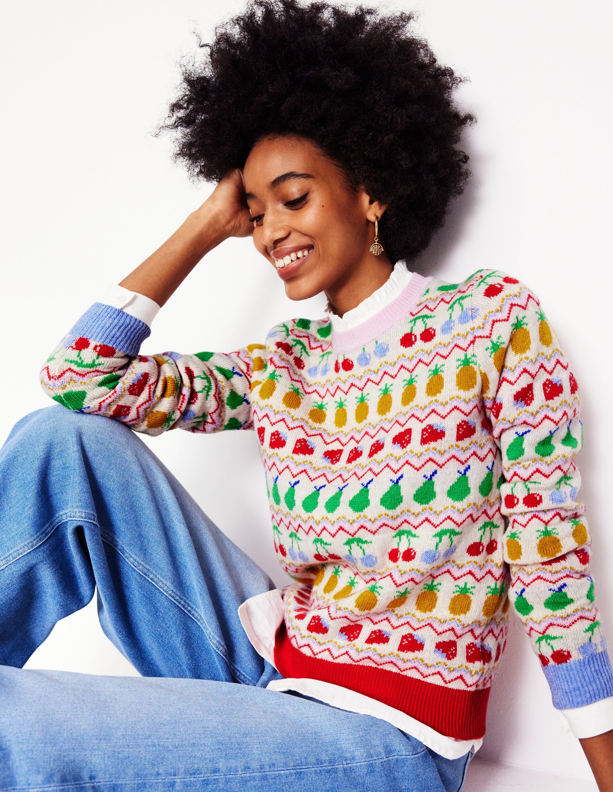 Edie Fair Isle Sweater-Ecru Marl, Fruit - Image 1