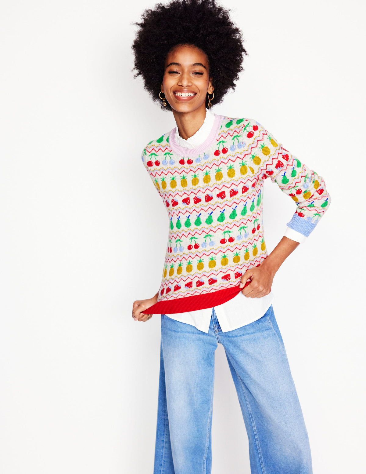 Edie Fair Isle Sweater-Ecru Marl, Fruit - Image 3