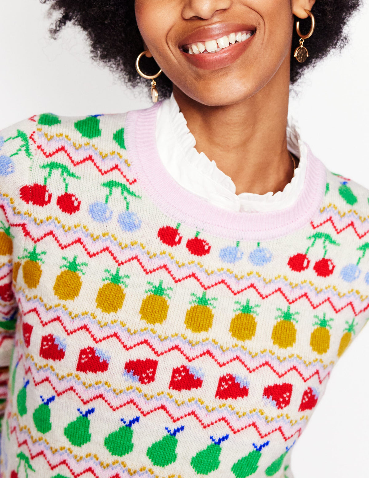 Edie Fair Isle Sweater-Ecru Marl, Fruit - Image 4