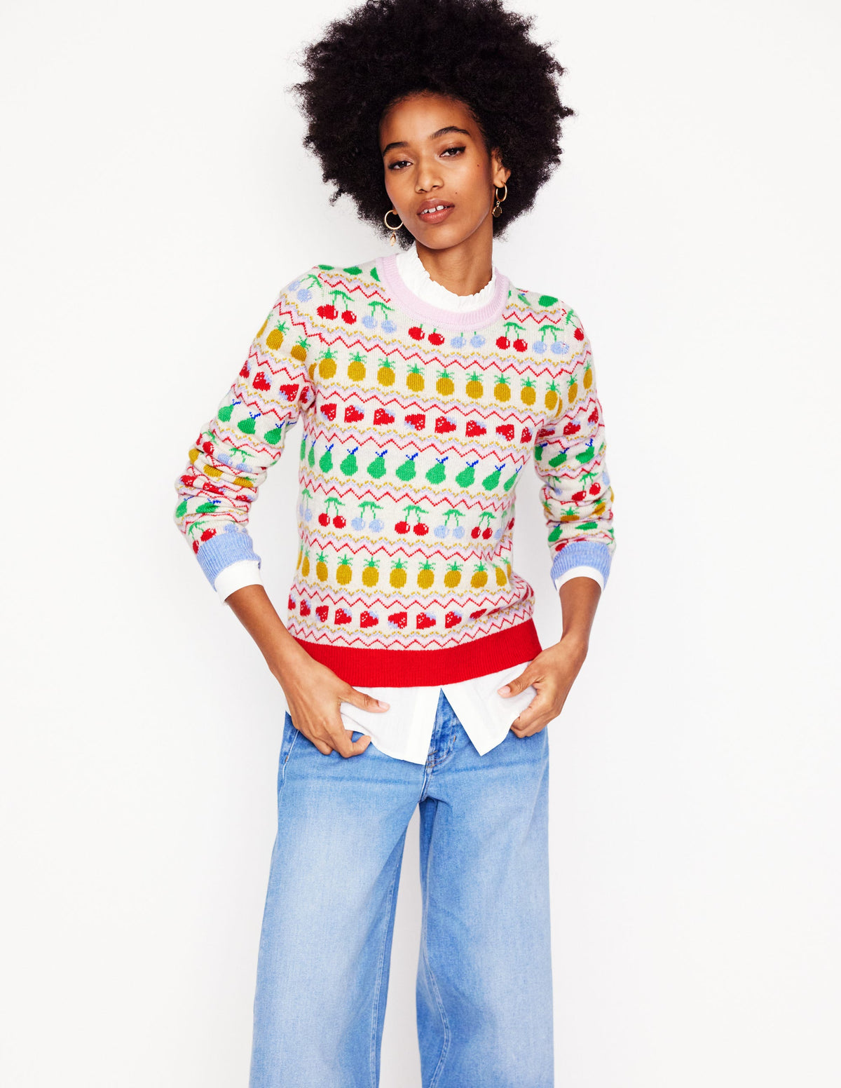 Edie Fair Isle Sweater-Ecru Marl, Fruit - Image 5