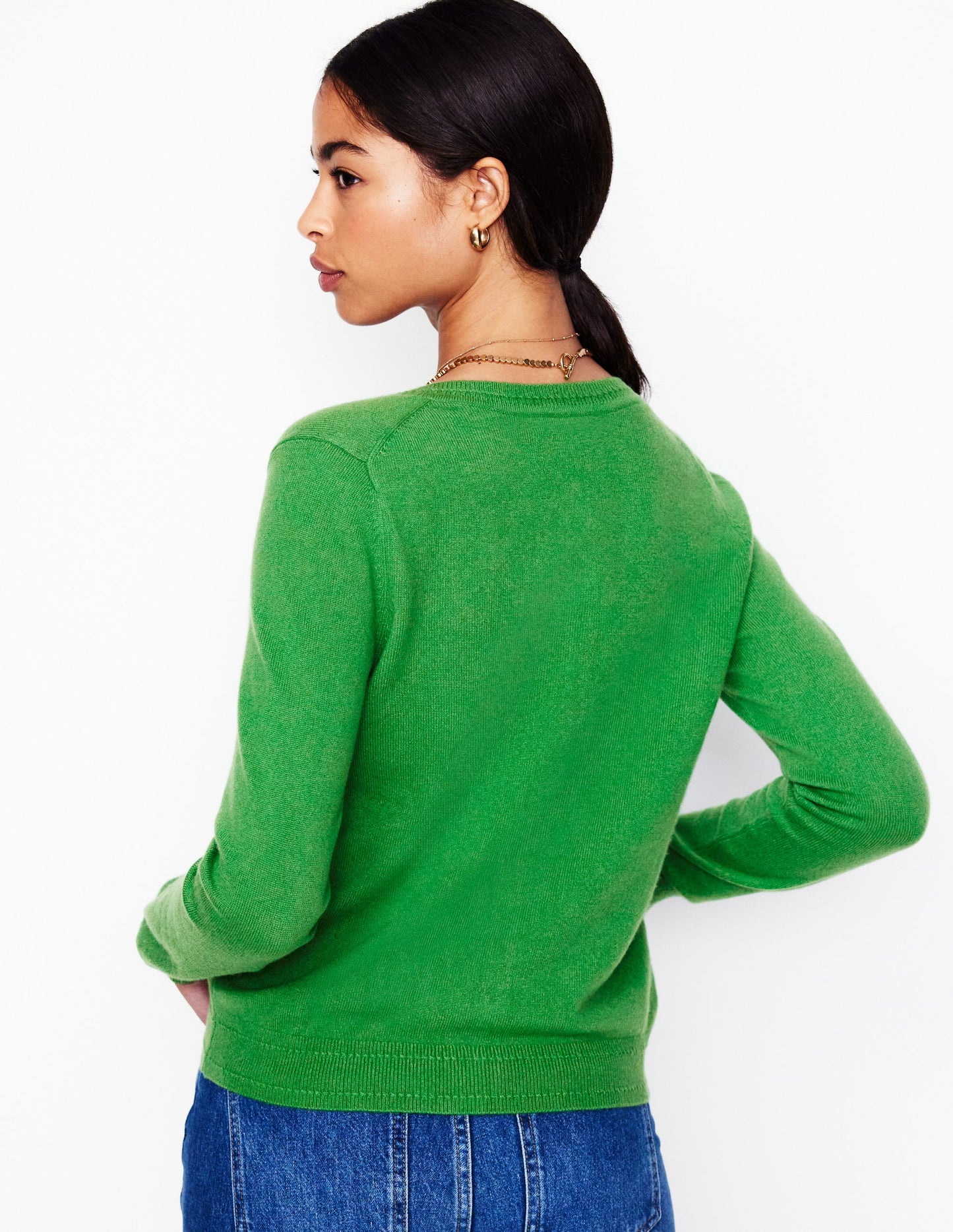 Eva Cashmere Crew Cardigan-Paradise Green