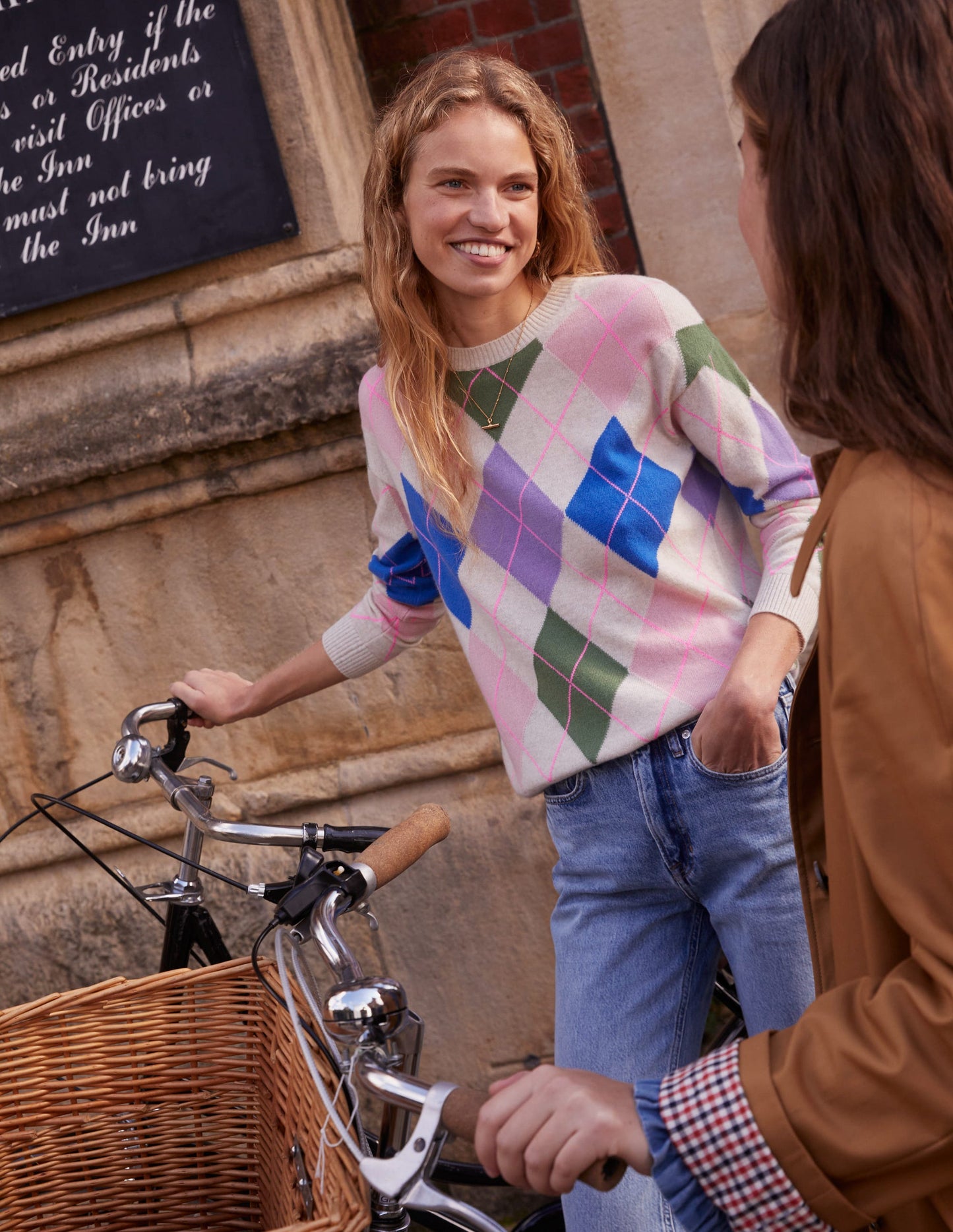 Lydia Cashmere Jumper-Green and Lilac Multi Argyle