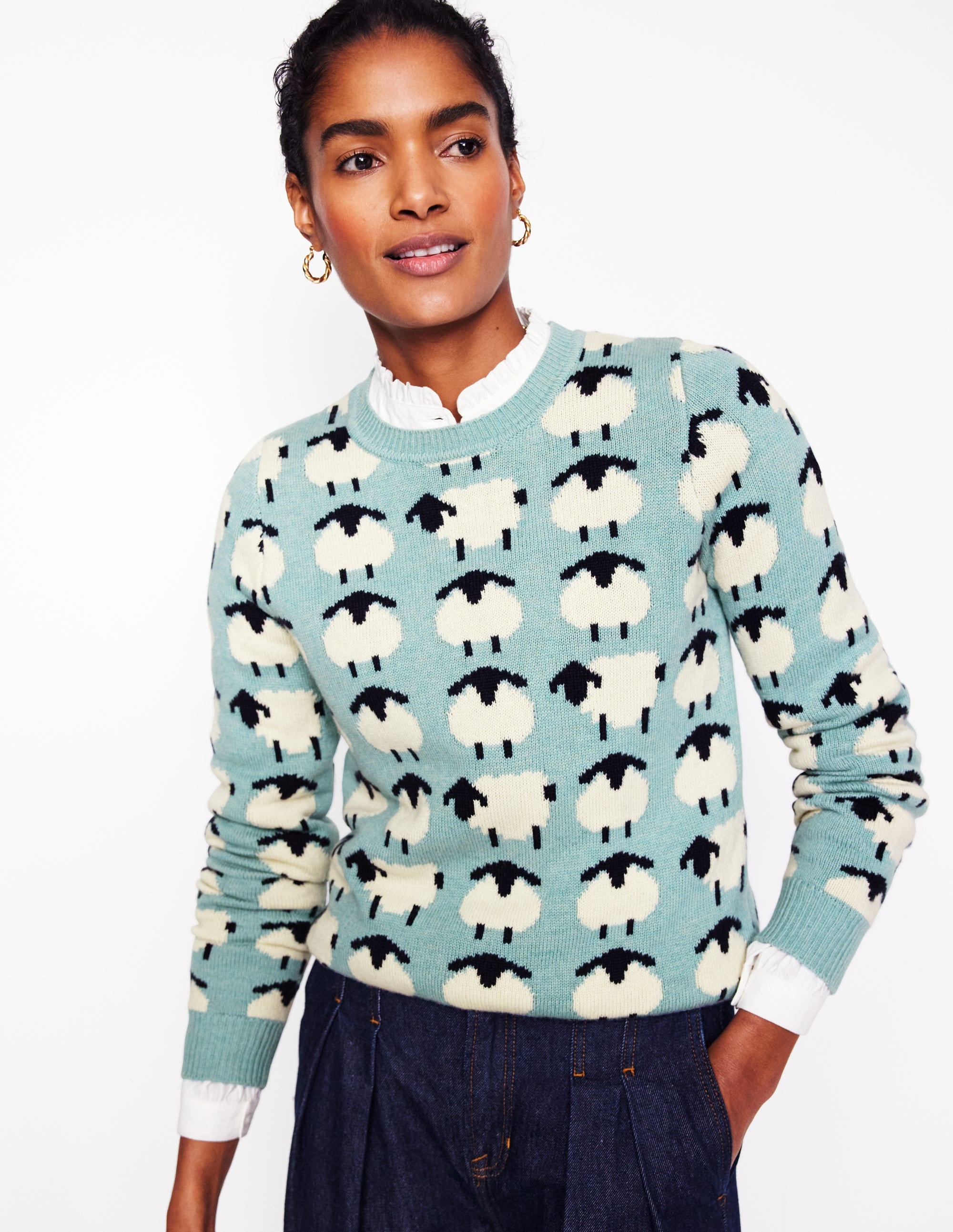 Heather Jacquard Sweater-Seamist Blue, Sheep - Image 1