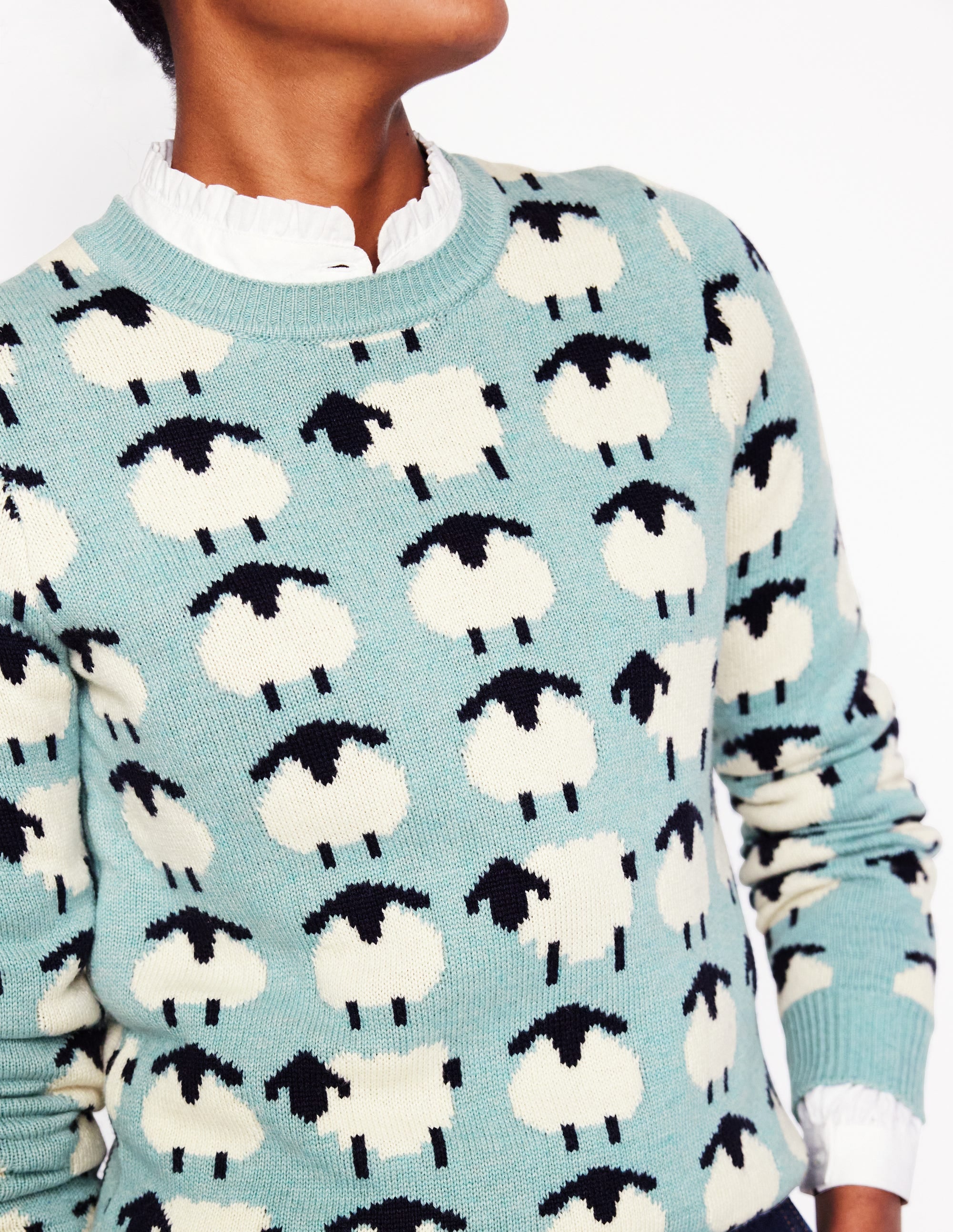 Heather Jacquard Sweater-Seamist Blue, Sheep - Image 2