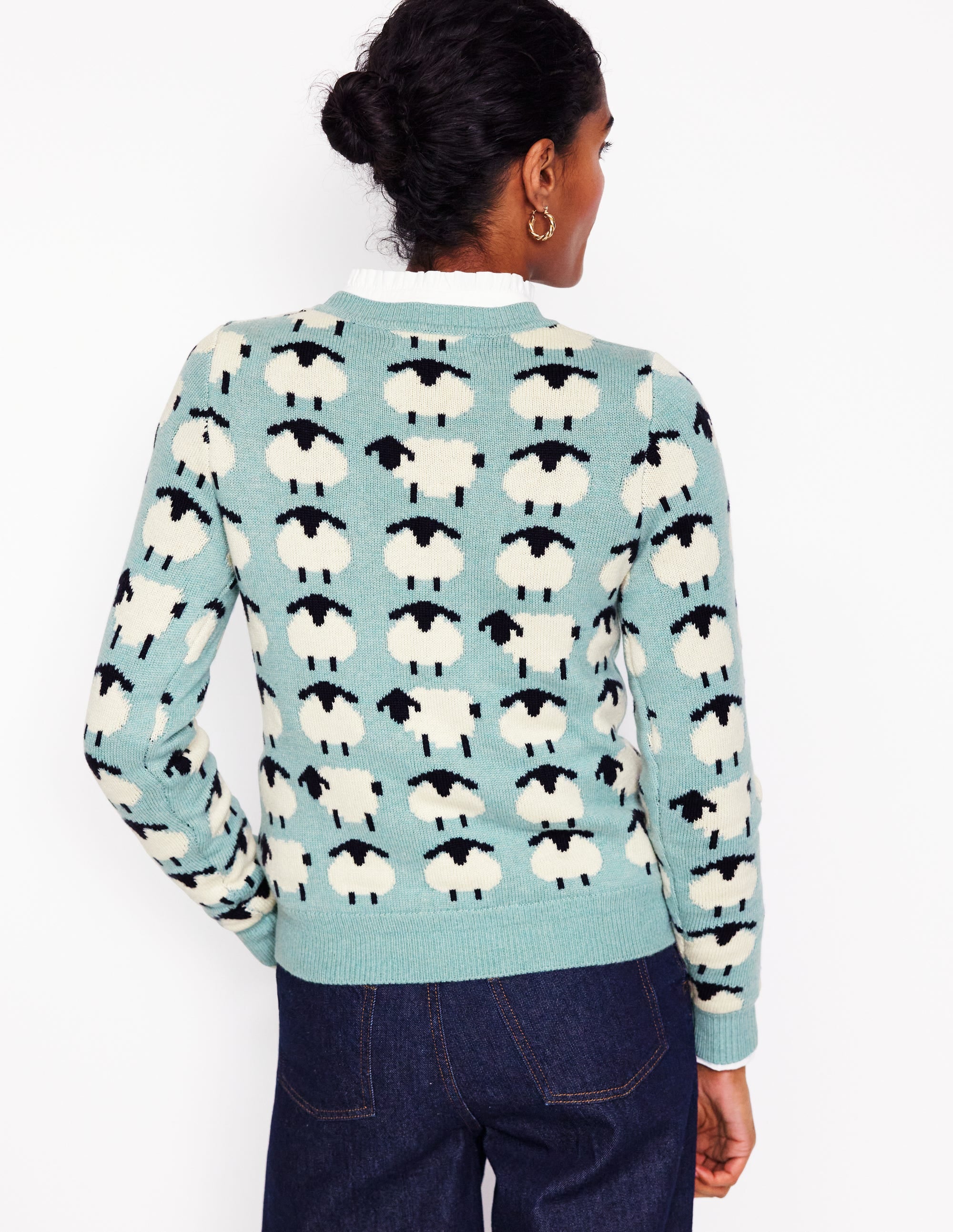 Heather Jacquard Sweater-Seamist Blue, Sheep - Image 3