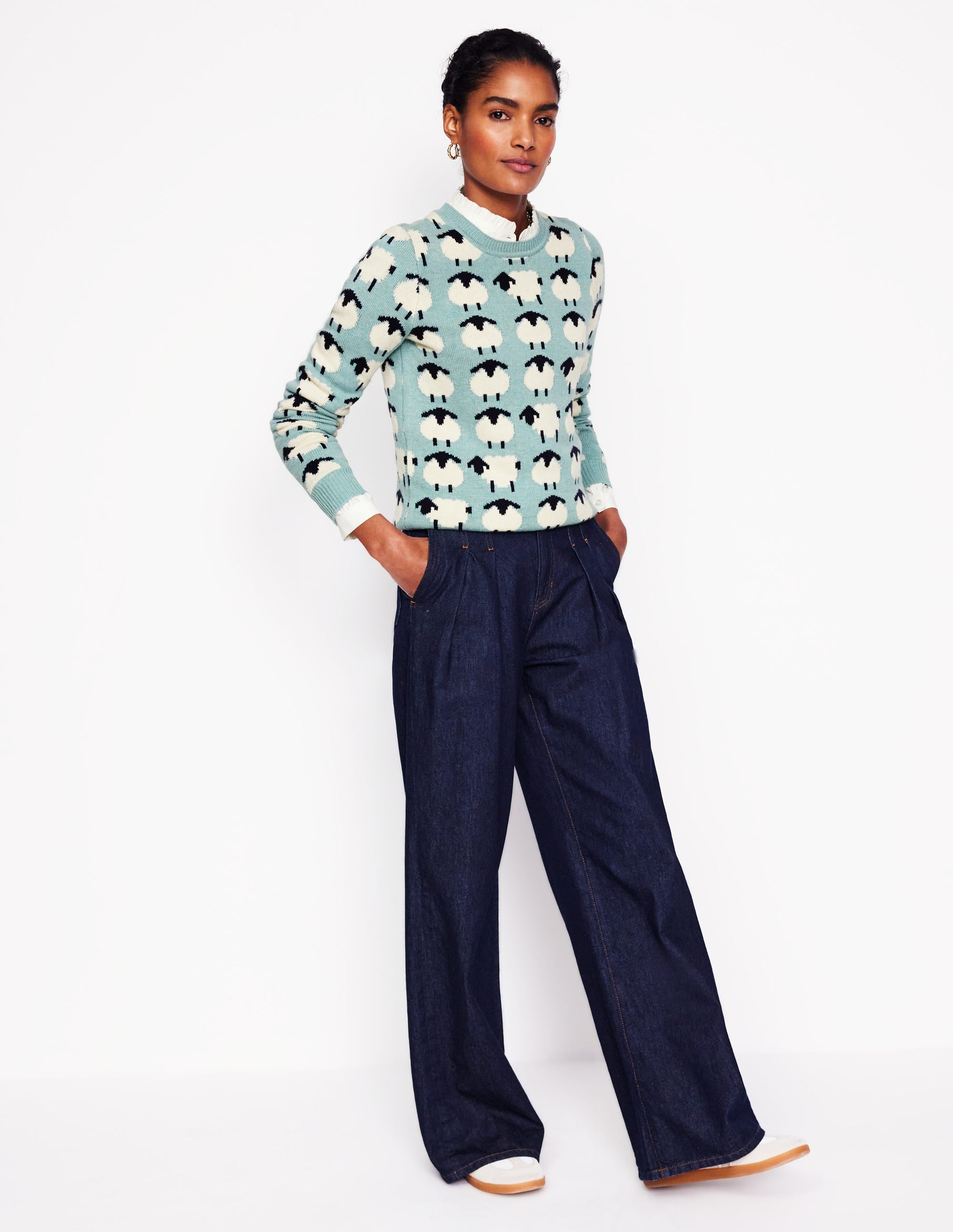 Heather Jacquard Sweater-Seamist Blue, Sheep - Image 4
