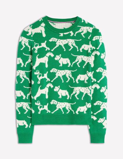 Heather Jacquard Sweater-Sapling Green, Dogs