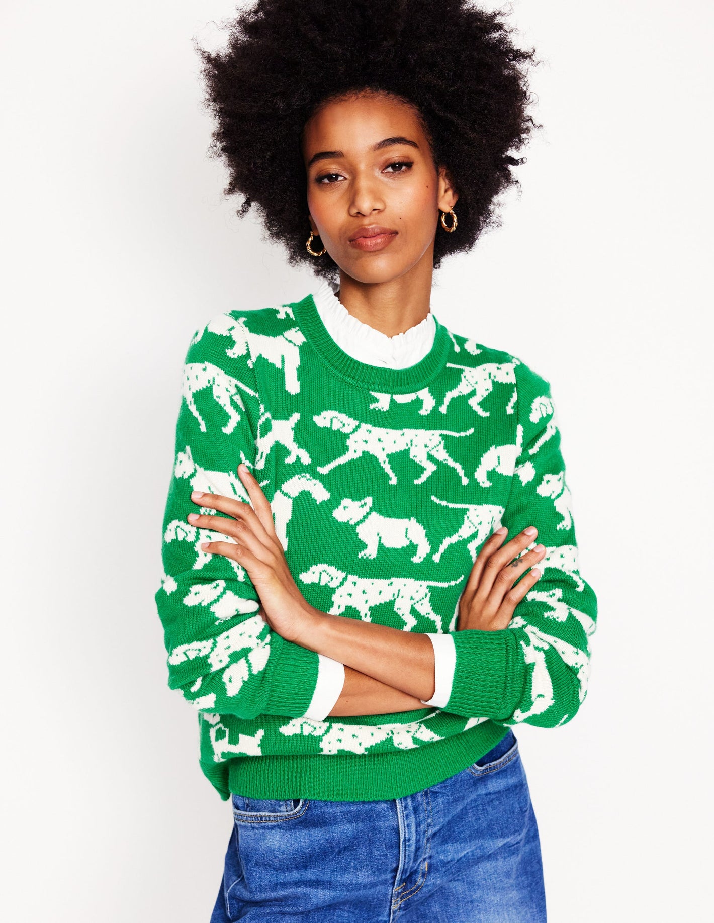 Heather Jacquard Sweater-Sapling Green, Dogs