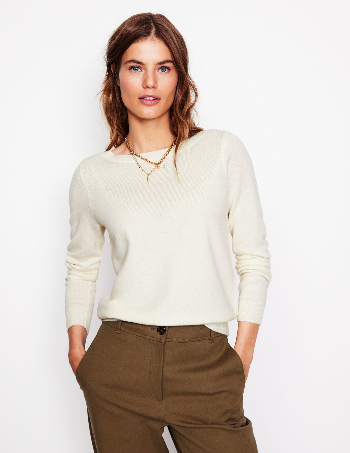 Eva Cashmere Boat Neck Sweater-Warm Ivory - Image 1