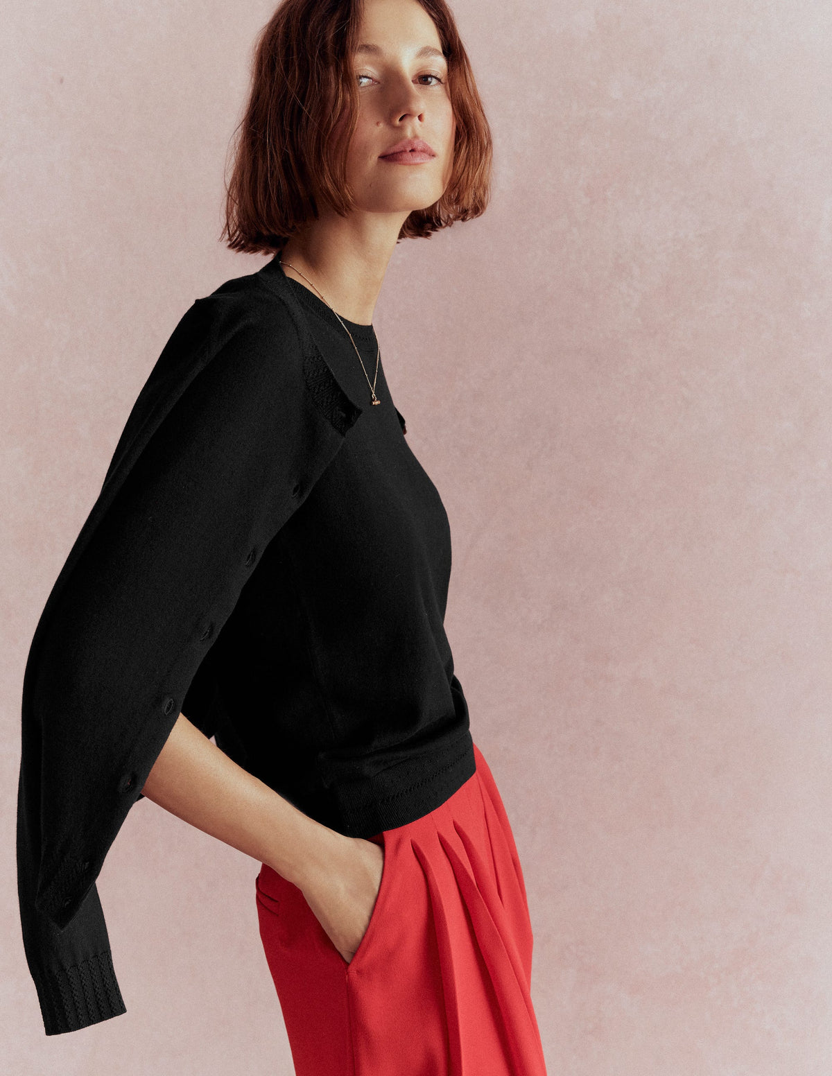Catriona Crew Neck Cotton Vest-Black - Image 4