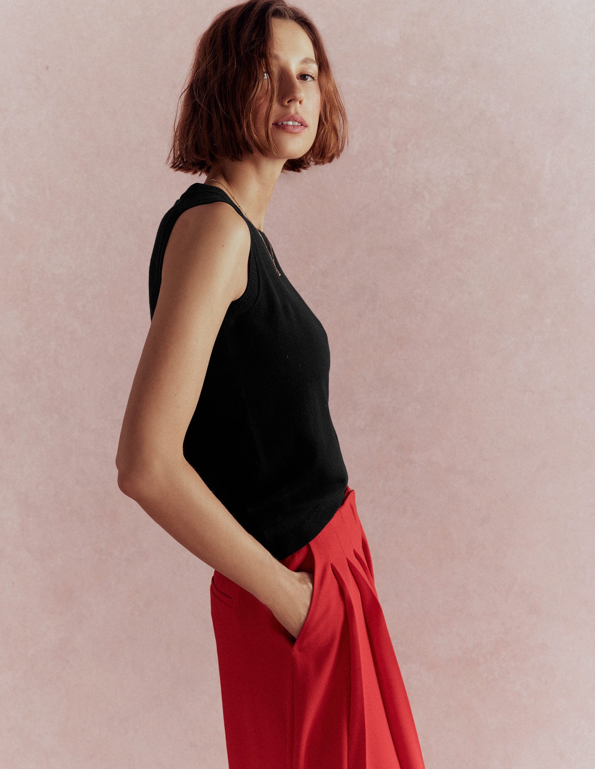 Catriona Crew Neck Cotton Vest-Black-6