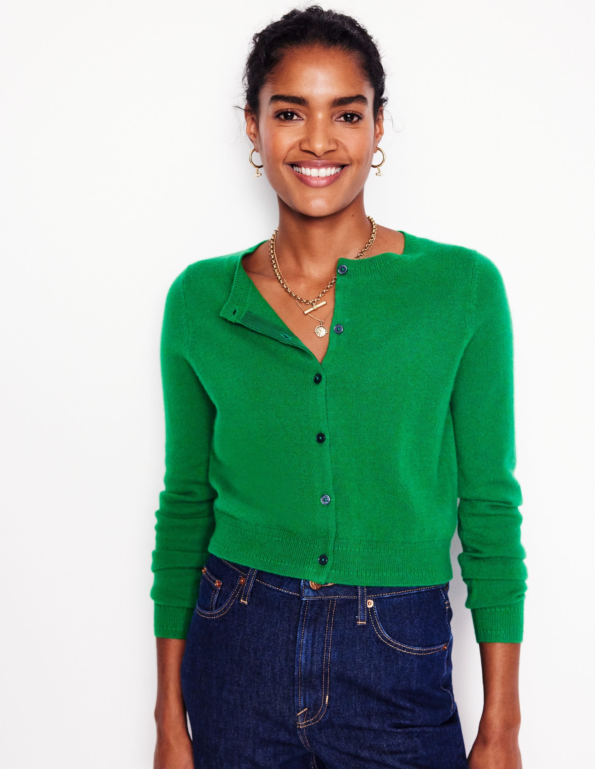 Eva Cashmere Cropped Cardigan-Rich Emerald - Image 1