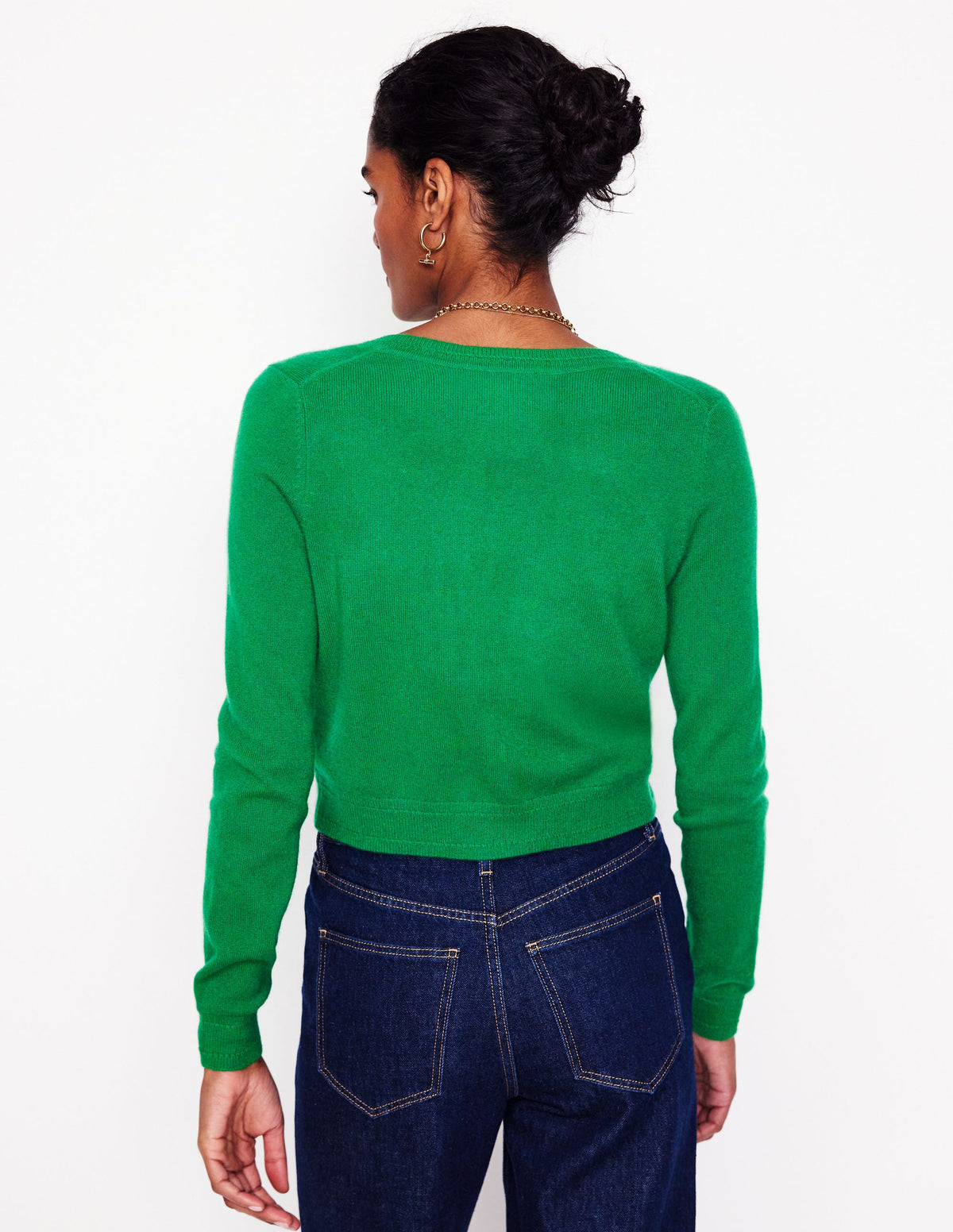 Eva Cashmere Cropped Cardigan-Rich Emerald - Image 3