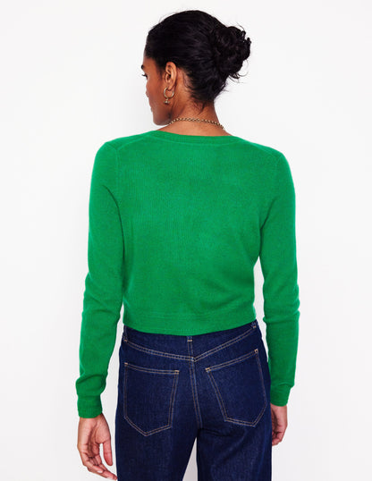 Eva Cashmere Cropped Cardigan-Rich Emerald