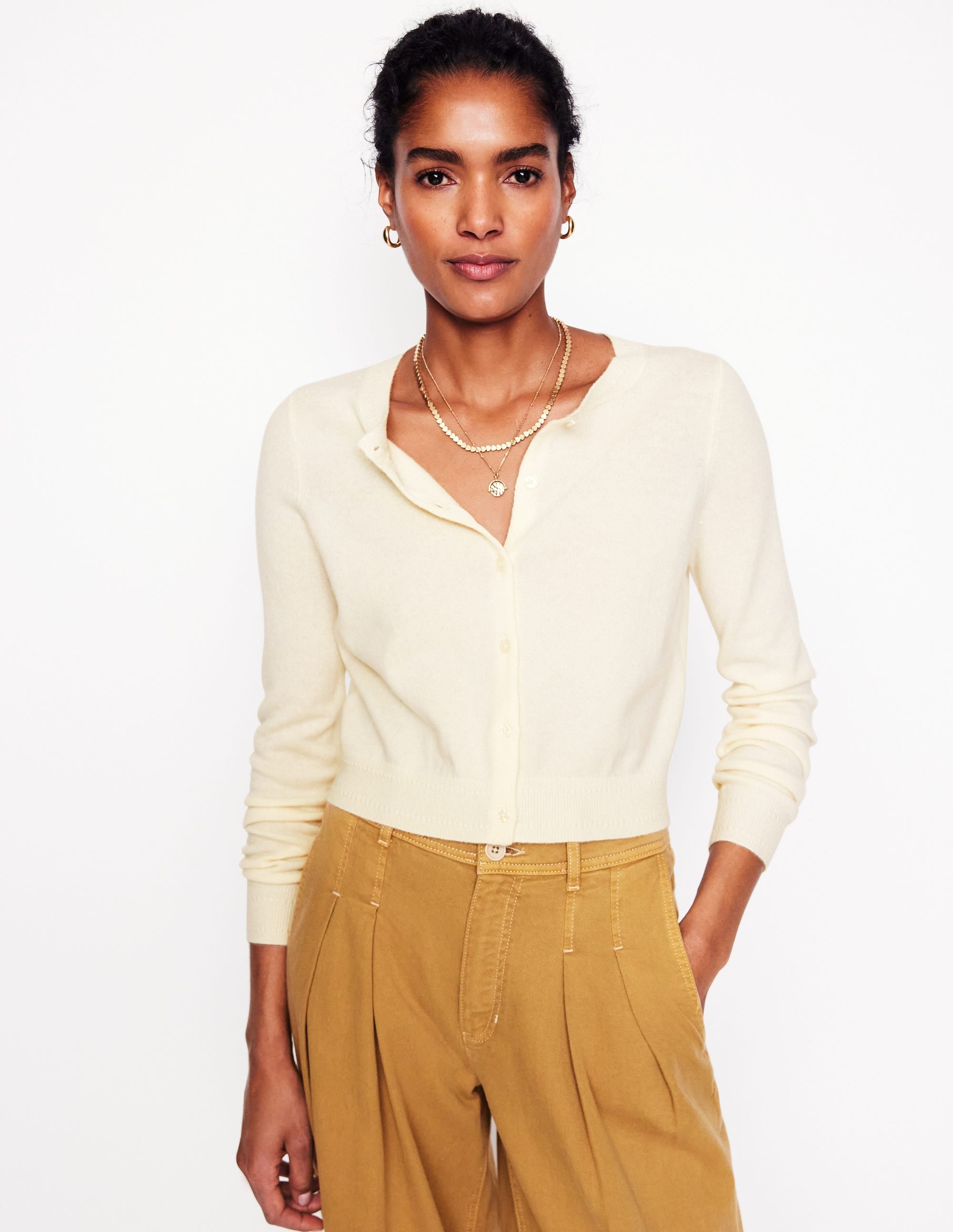 Eva Cashmere Cropped Cardigan-Warm Ivory - Image 1