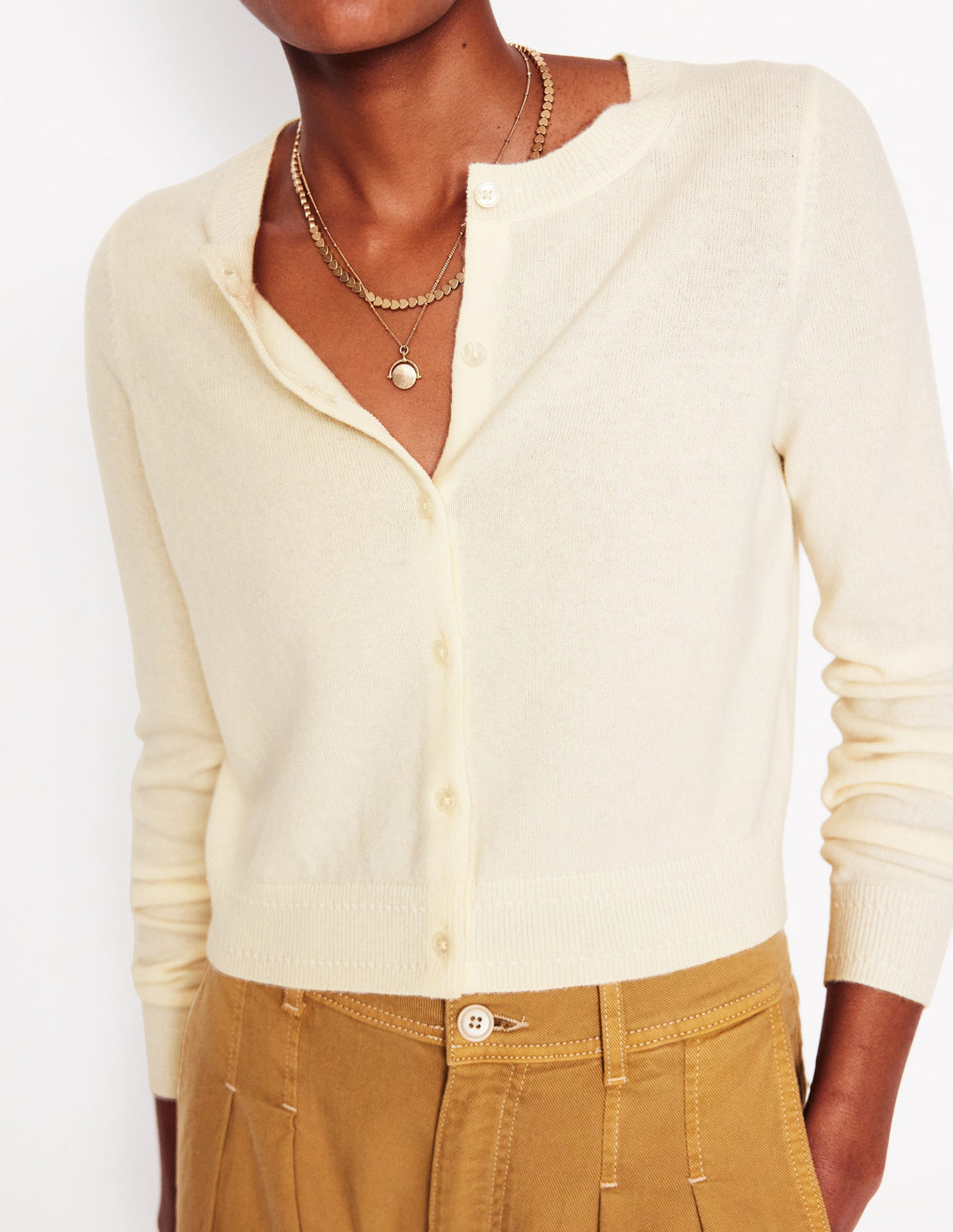 Eva Cashmere Cropped Cardigan-Warm Ivory - Image 2