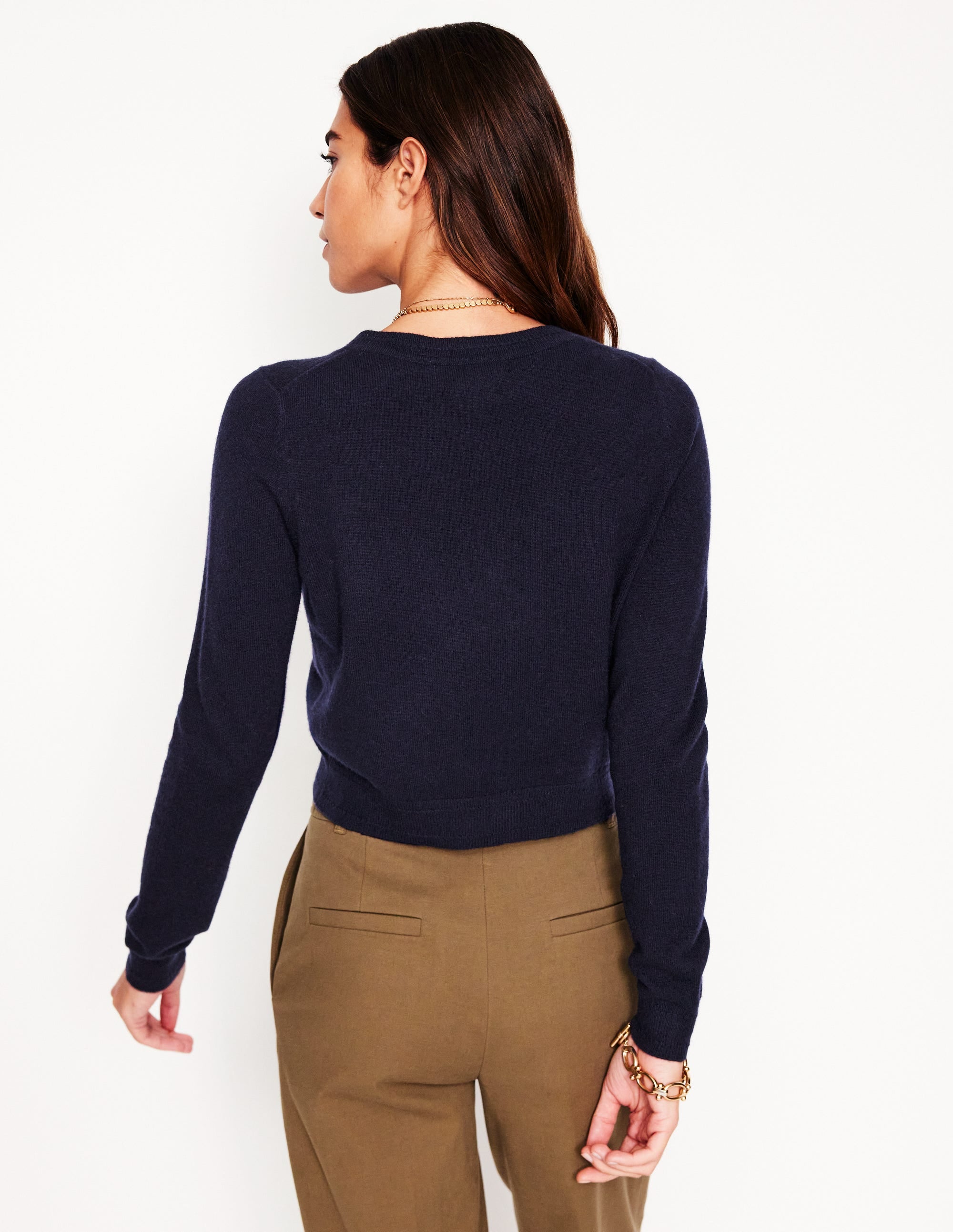 Eva Cashmere Cropped Cardigan-Navy - Image 3