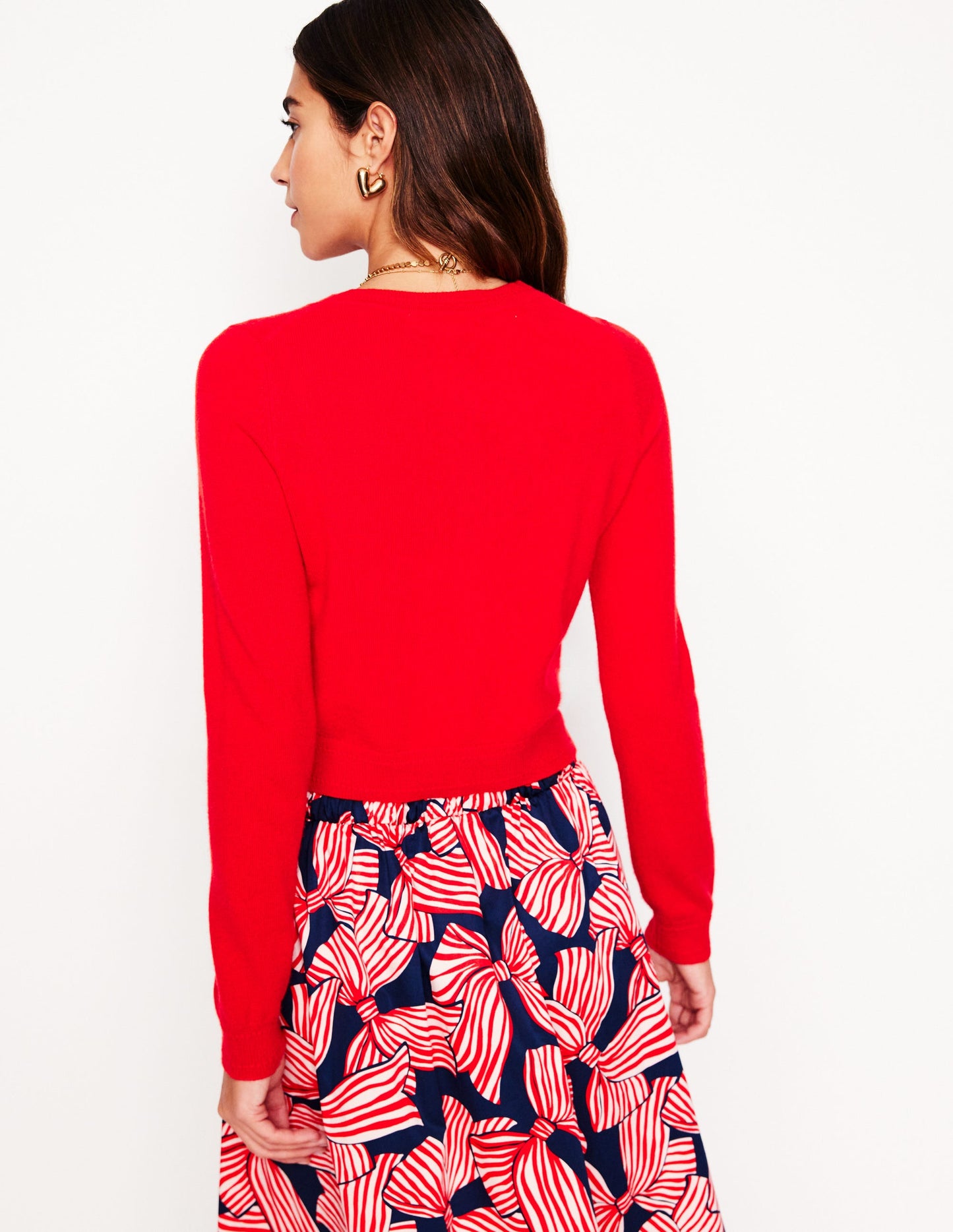 Eva Cashmere Cropped Cardigan-Poppy Red