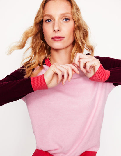 Meg Saddle Sleeve Sweater-Soft Pink, Colourblock