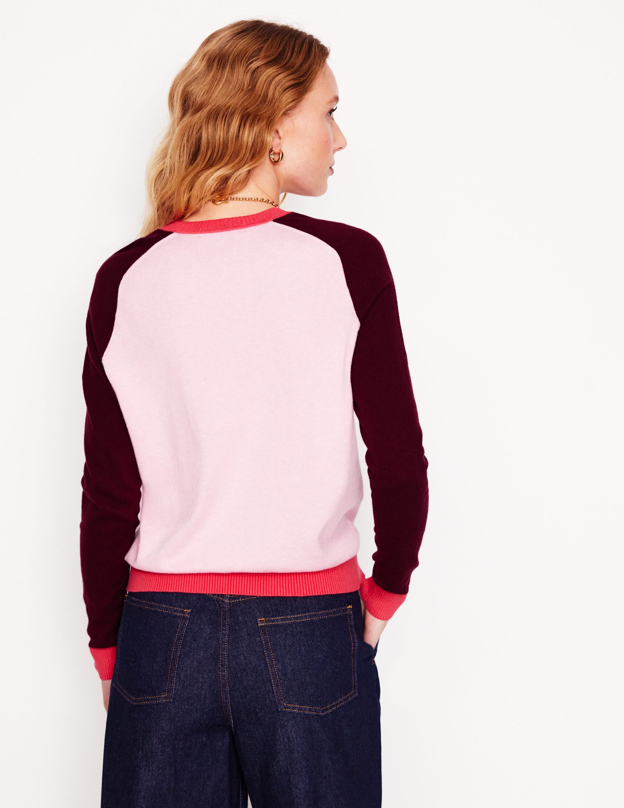 Meg Raglan Sleeve Sweater-Soft Pink, Colourblock - Image 3