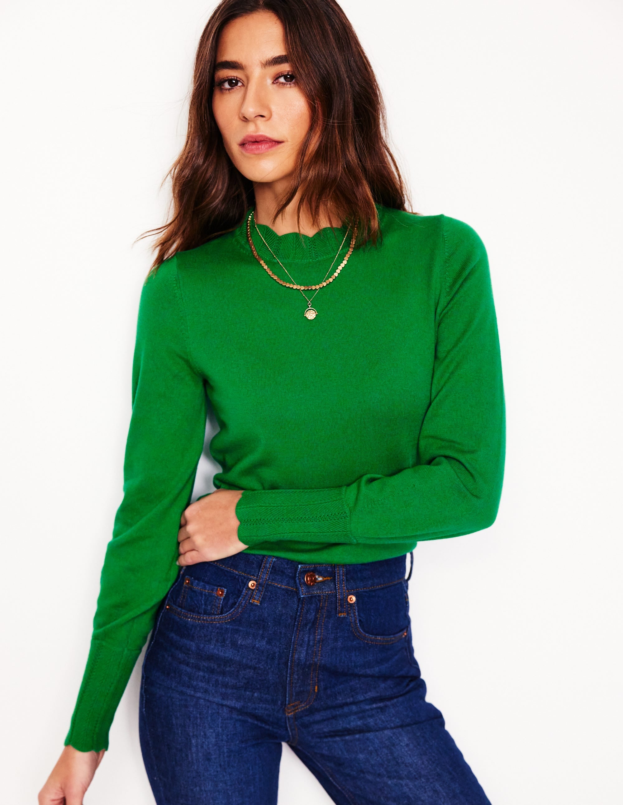 Imi Scalloped Sweater-Rich Emerald - Image 1