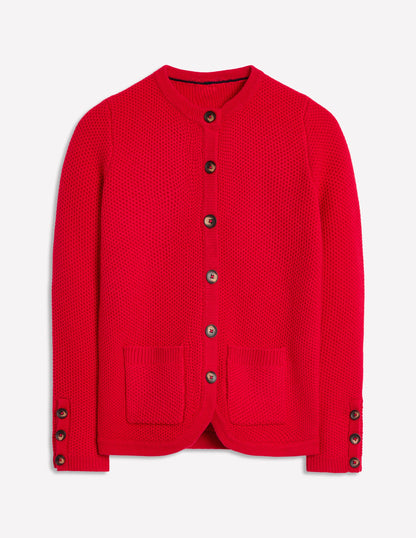 Textured Stitch Cardigan-Rouge Red