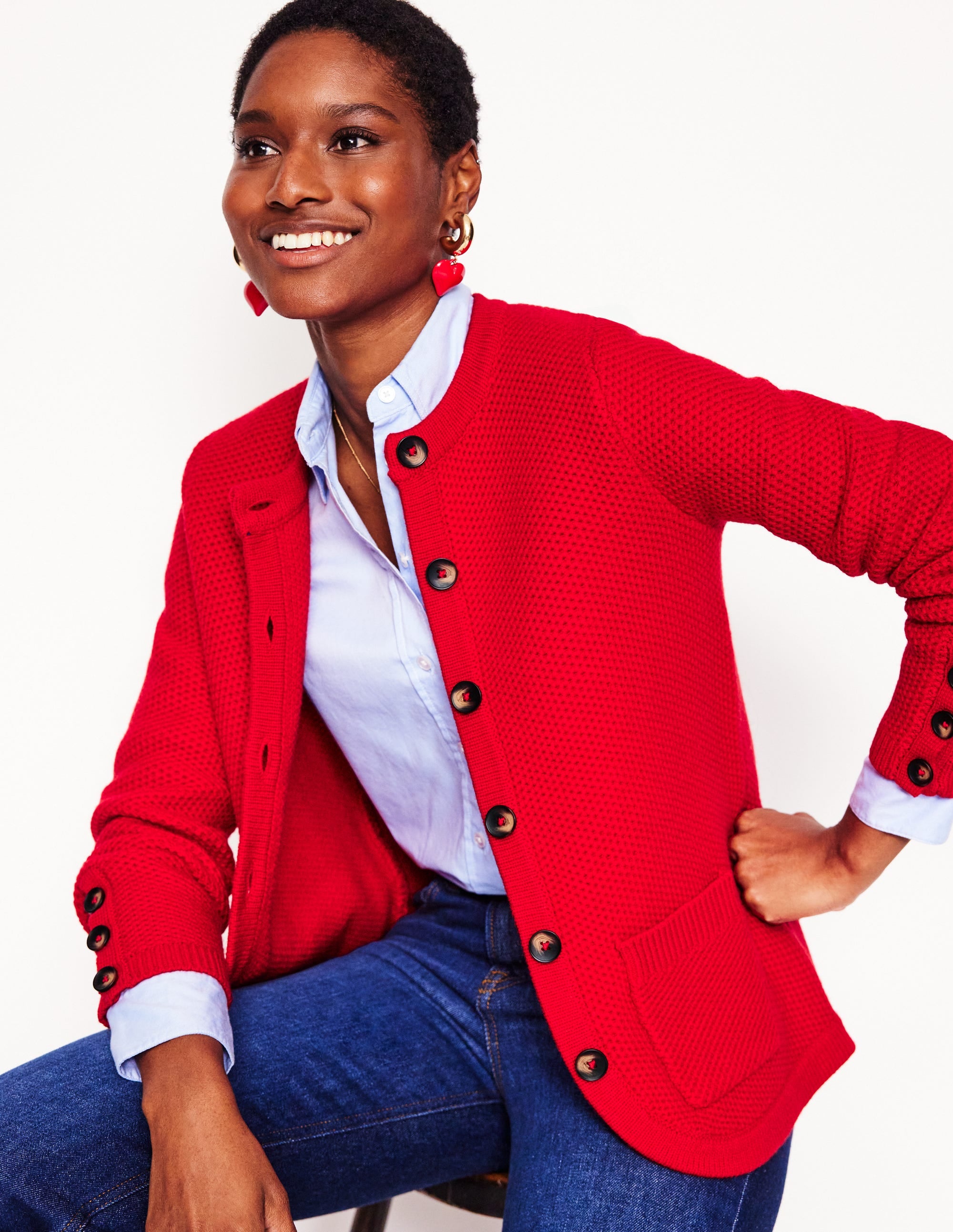 Textured Stitch Cardigan-Rouge Red - Image 1