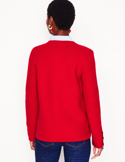 Textured Stitch Cardigan-Rouge Red