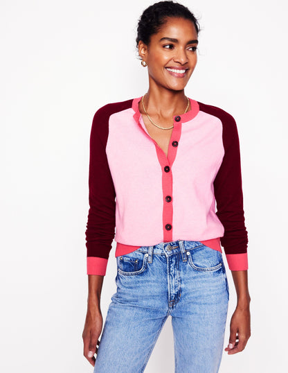 Meg Saddle Sleeve Cardigan-Soft Pink, Colourblock