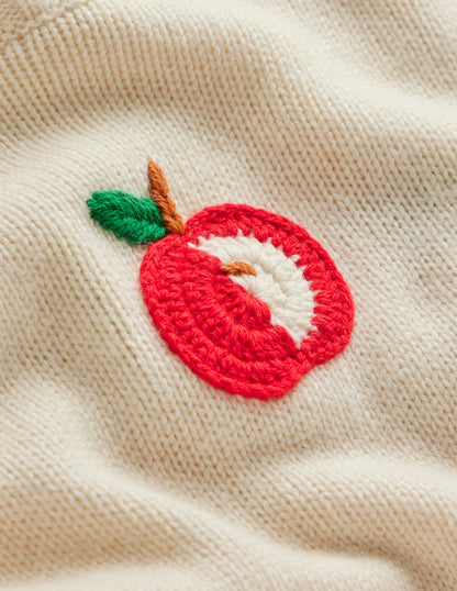 Novelty Embroidered Sweater-Warm Ivory, Apples