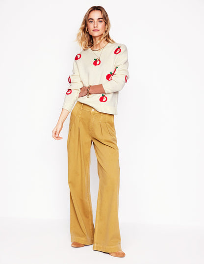 Novelty Embroidered Sweater-Warm Ivory, Apples