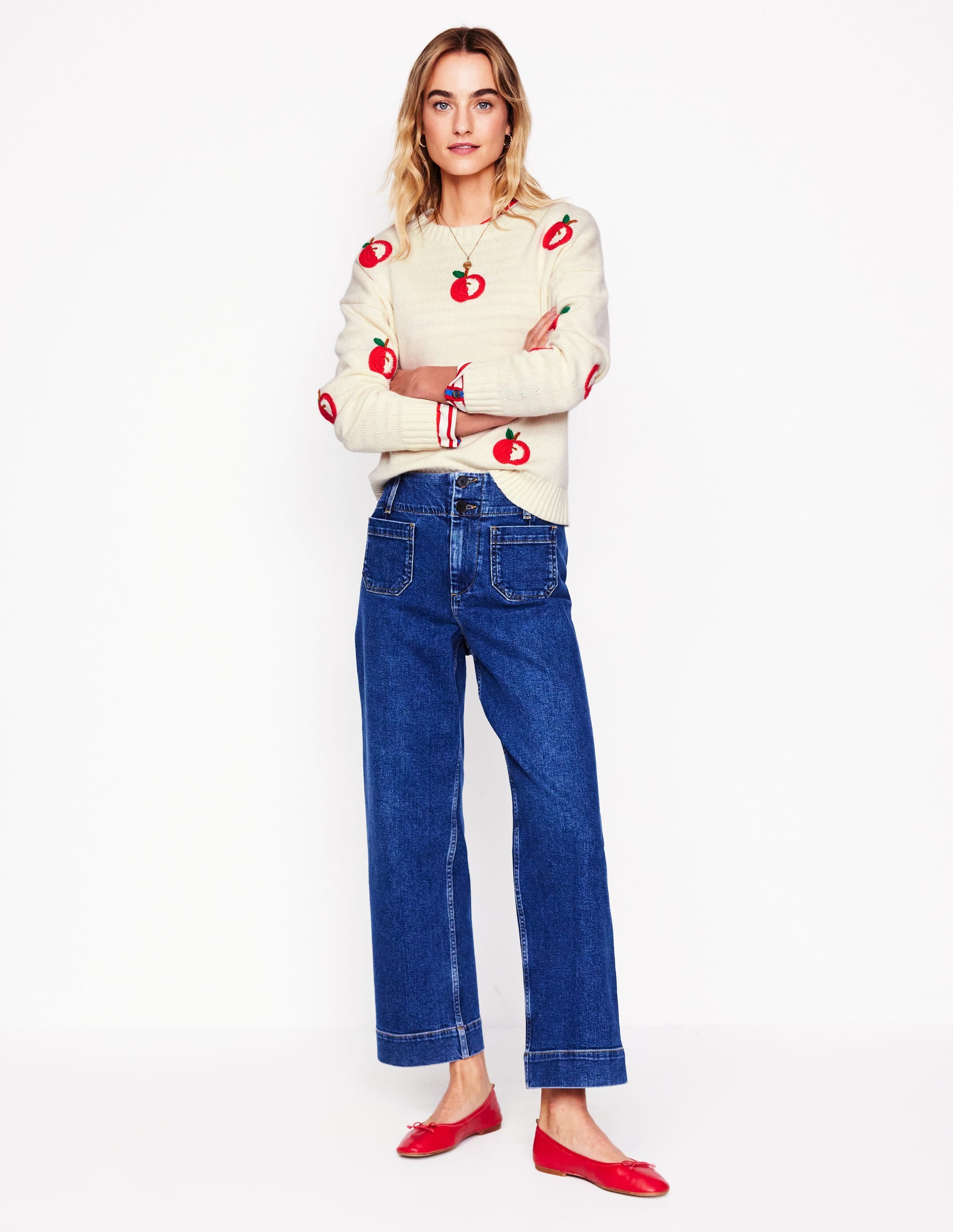 Natalie Embroidered Sweater-Warm Ivory, Apples - Image 7