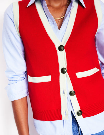 Holly Knitted Waistcoat-Poppy Red