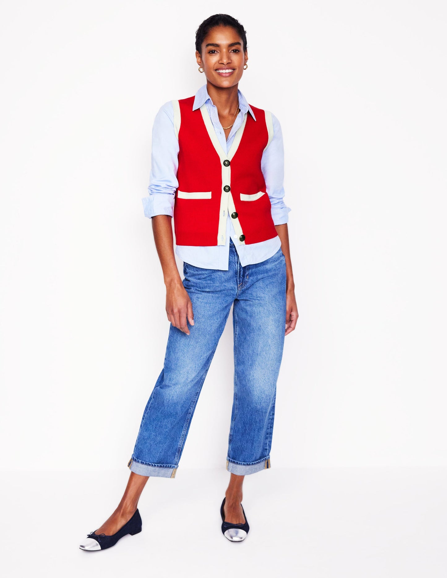 Holly Knitted Waistcoat-Poppy Red