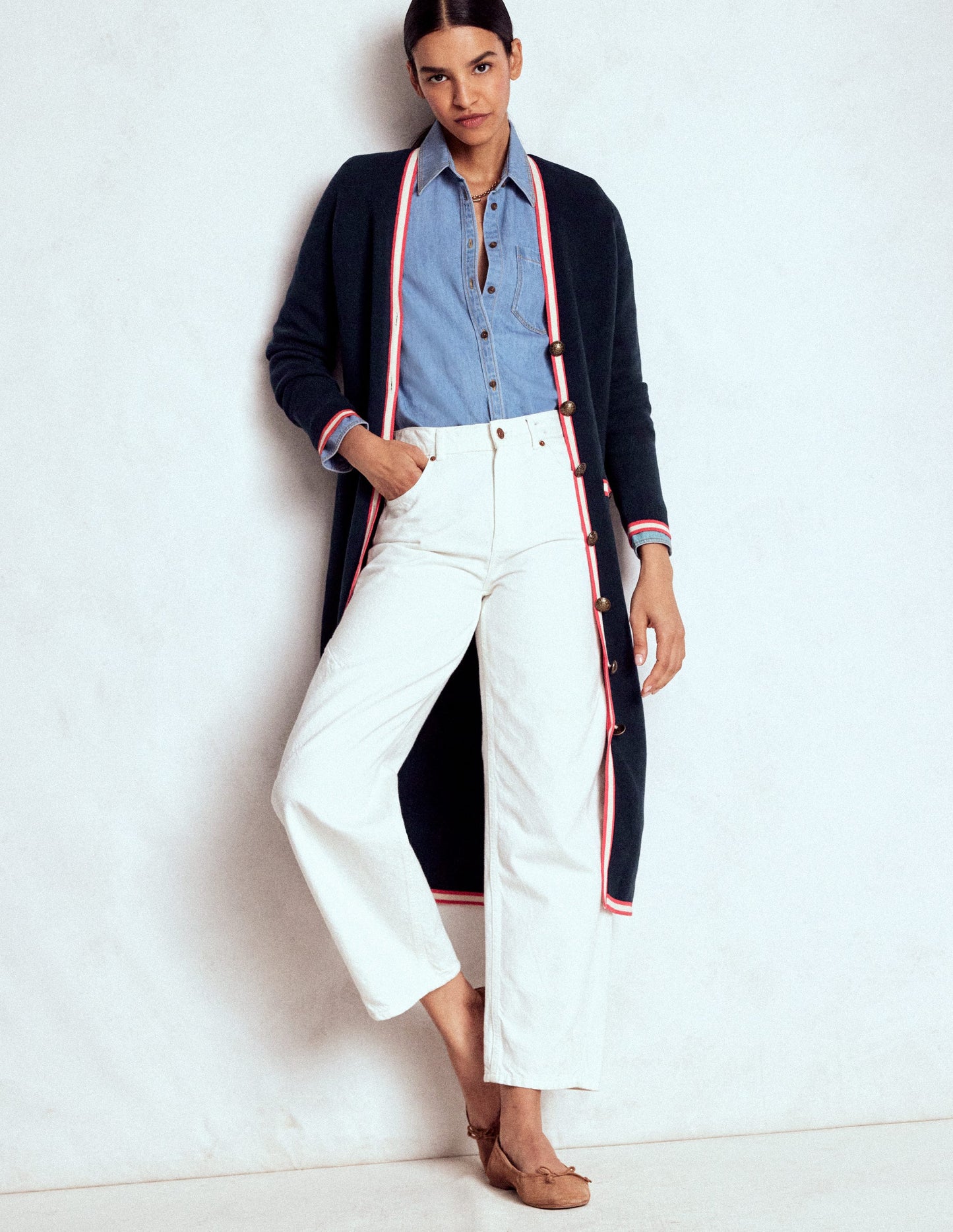 Holly Longline Knitted Jacket-Navy