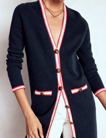 Holly Longline Knitted Jacket-Navy-2