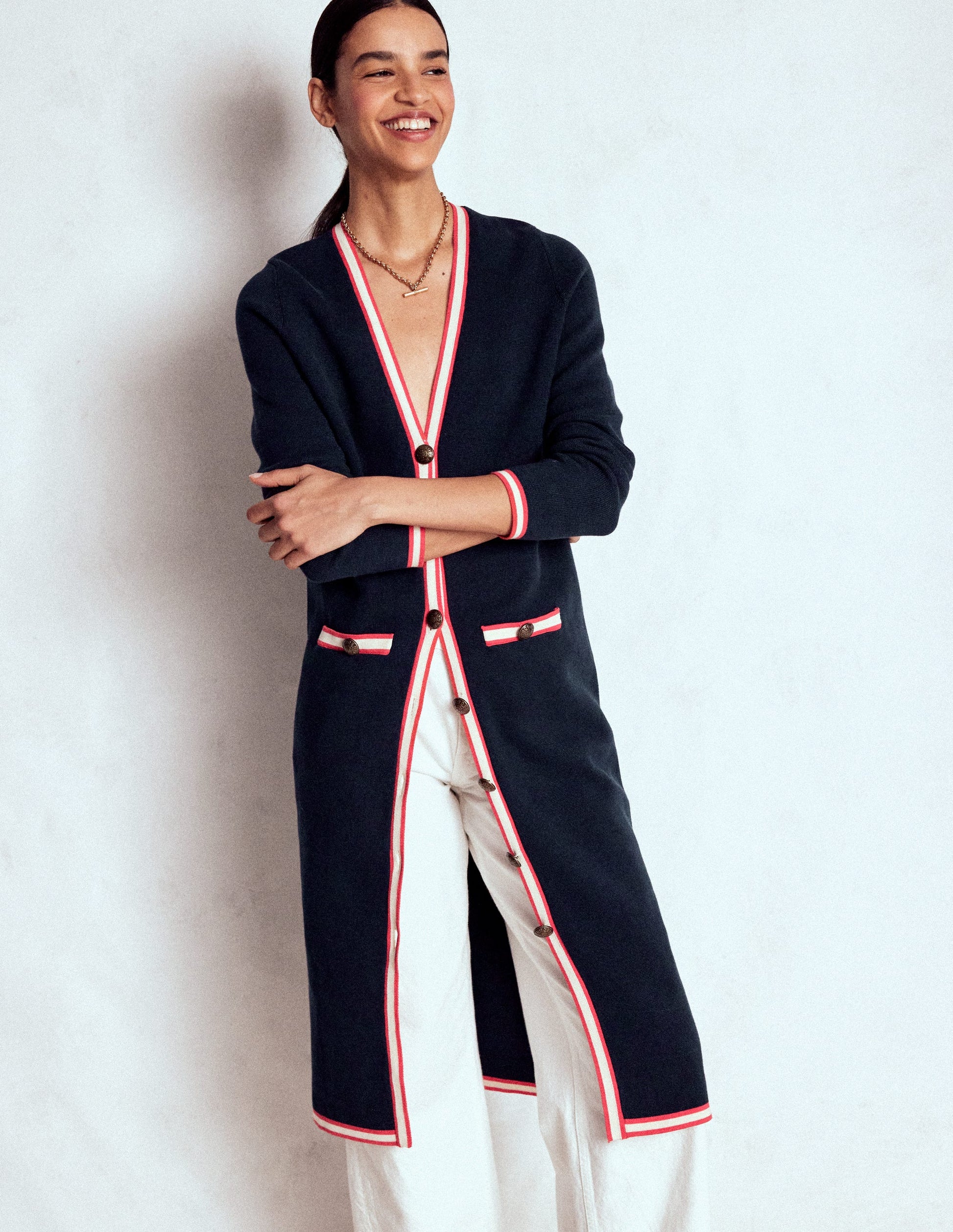 Holly Longline Knitted Jacket-Navy-4