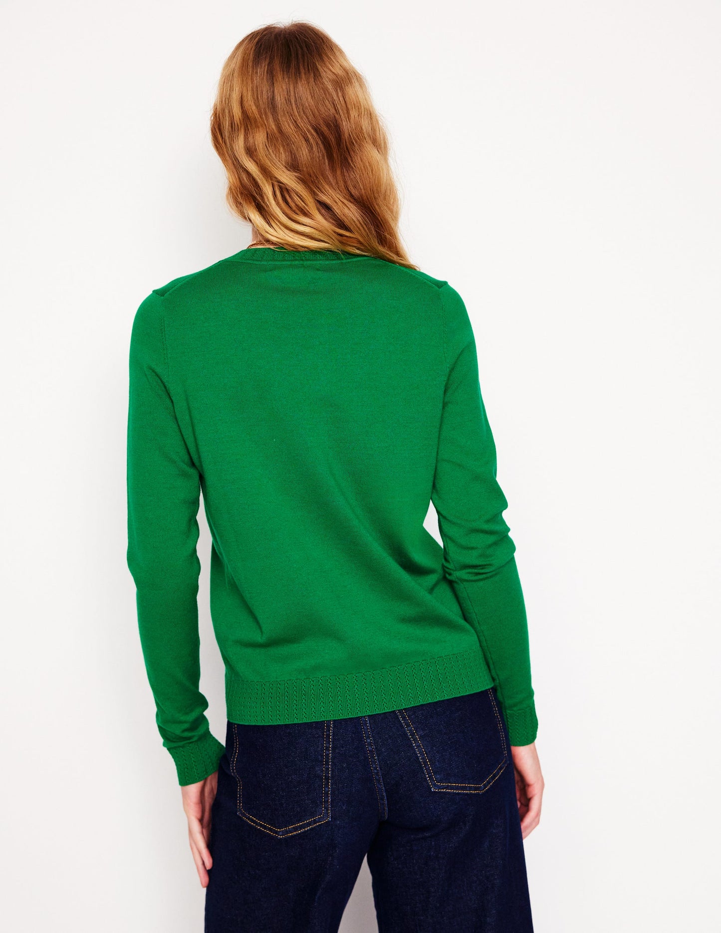 Emilia Cotton Crew Sweater-Rich Emerald