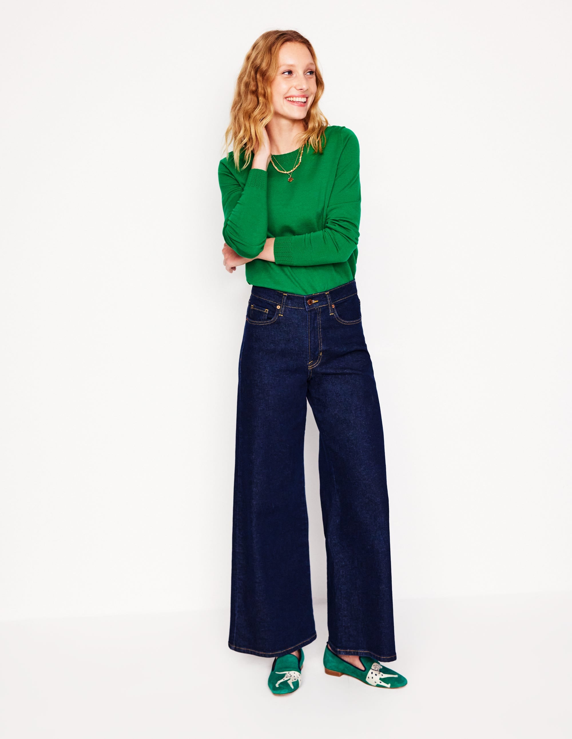 Emilia Cotton Crew Sweater-Rich Emerald - Image 4