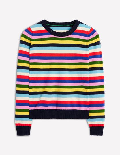 Emilia Cotton Crew Sweater-Poppy Red, Blue Multi