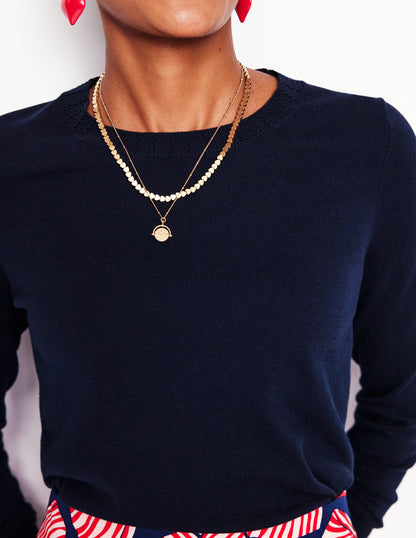 Emilia Cotton Crew Sweater-Navy