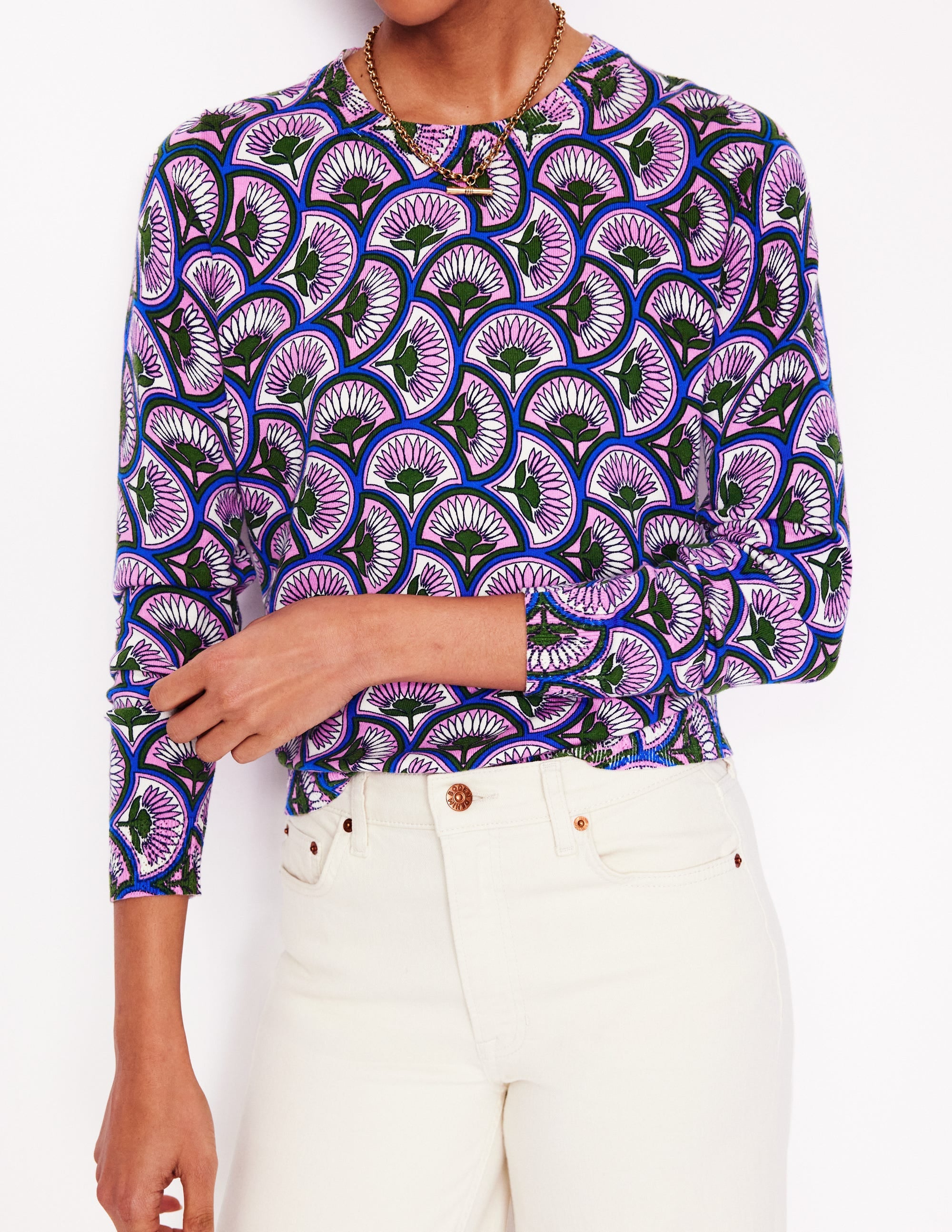 Emilia Cotton Crew Sweater-Soft Lavender Pink, Daisy Arc - Image 2