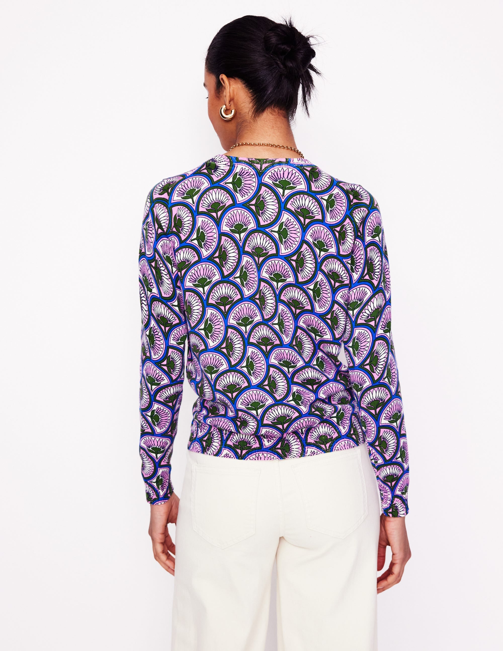 Emilia Cotton Crew Sweater-Soft Lavender Pink, Daisy Arc - Image 3
