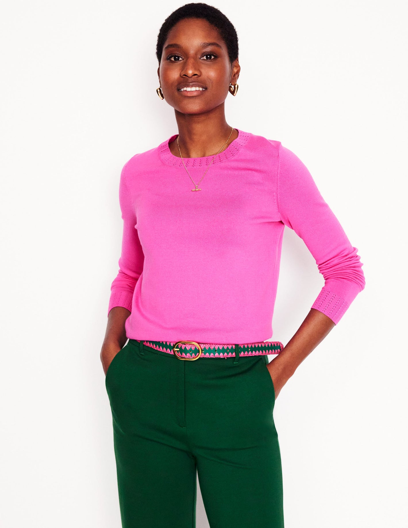 Emilia Cotton Crew Sweater-Tickled Pink