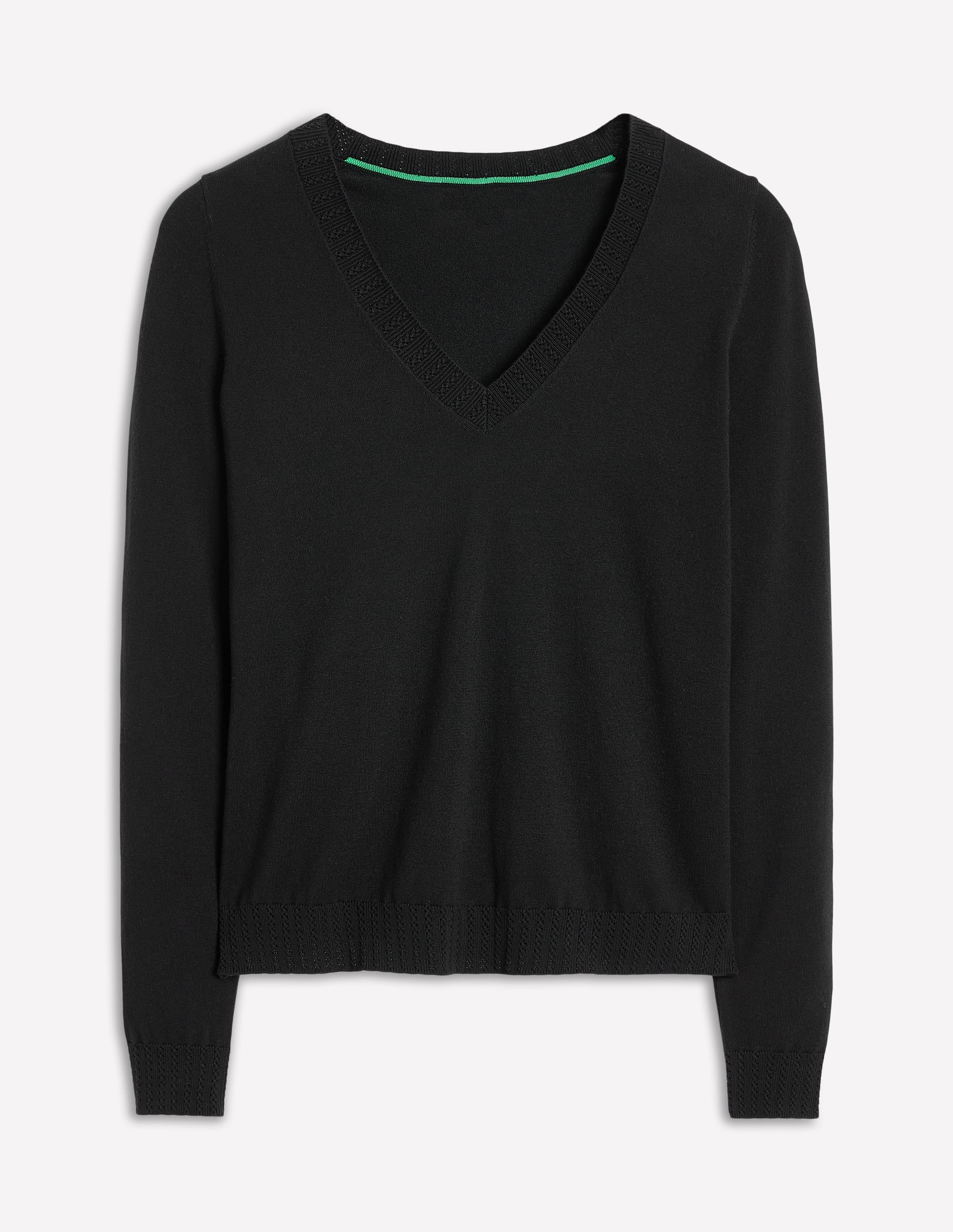 Emilia Cotton V Neck Sweater-Black - Image 5