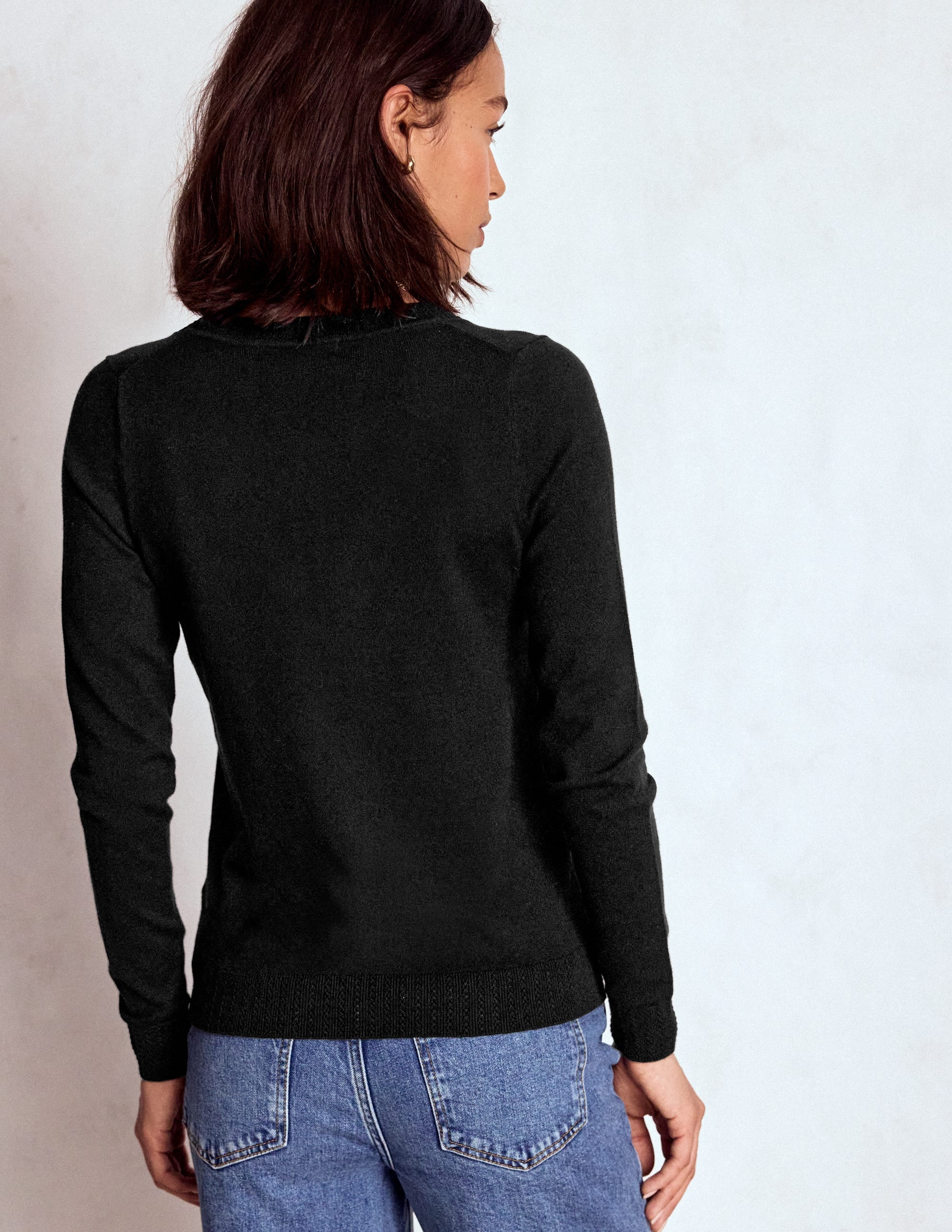 Emilia Cotton V Neck Sweater-Black - Image 3