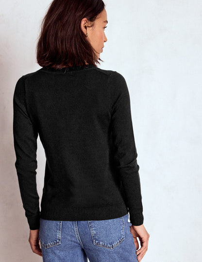 Emilia Cotton V Neck Sweater-Black-3