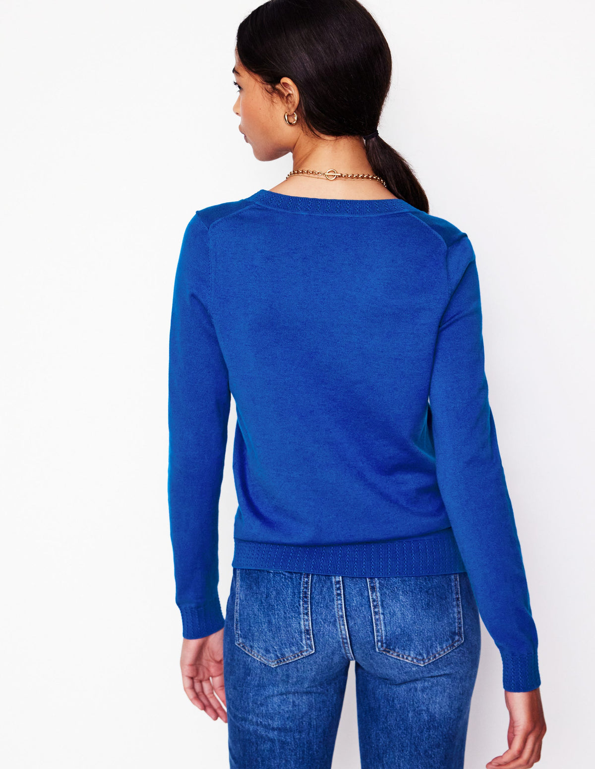 Emilia Cotton V Neck Sweater-Bright Blue - Image 3