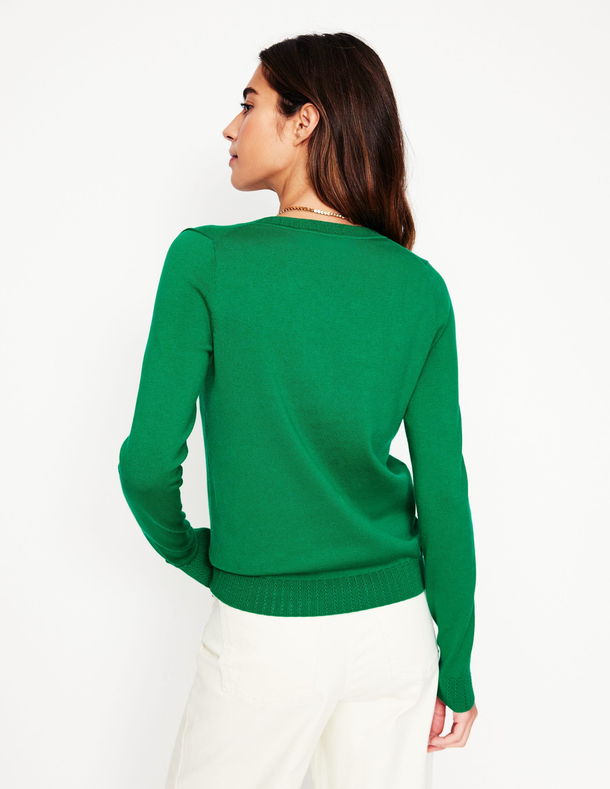 Emilia Cotton V Neck Sweater-Rich Emerald - Image 3