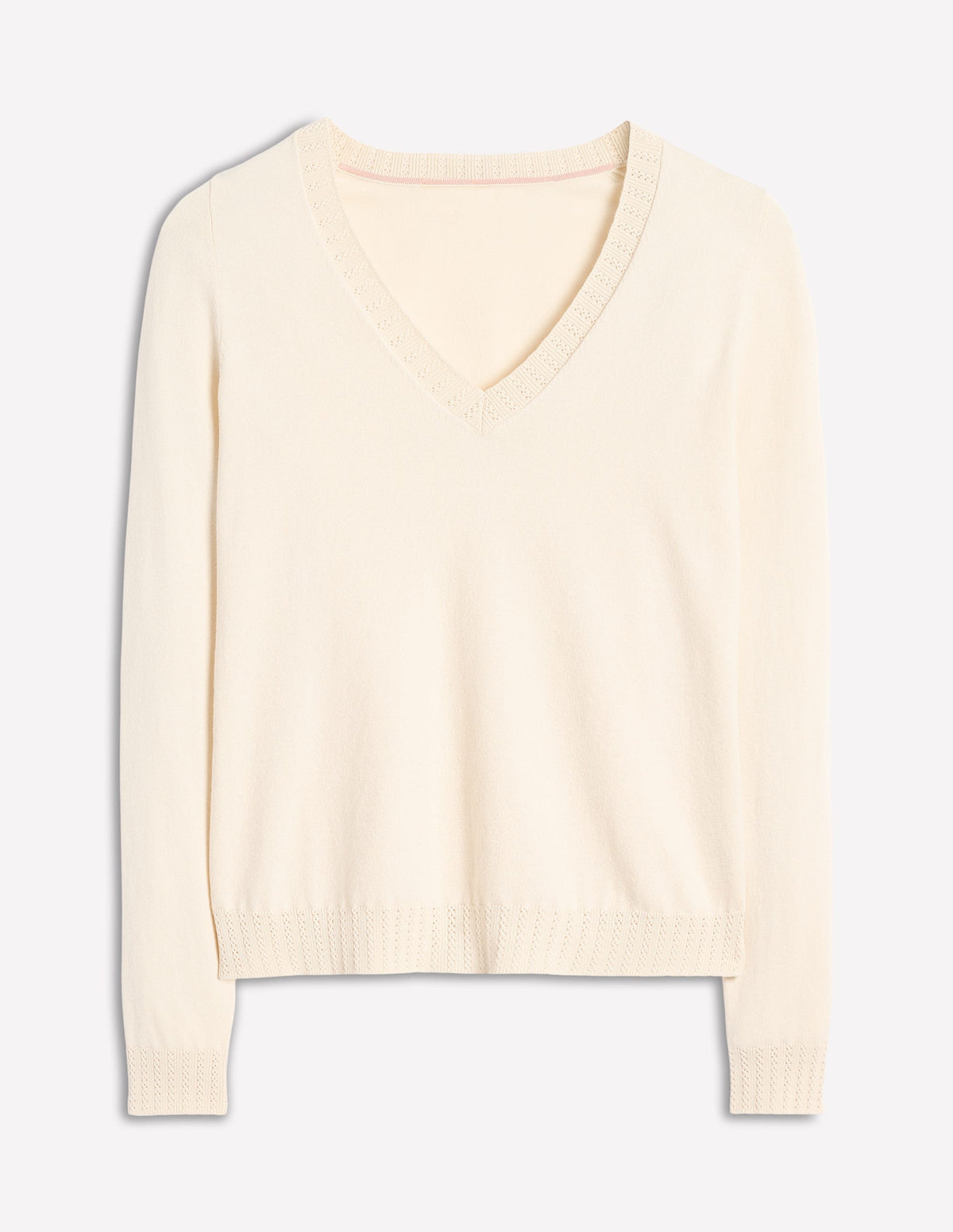 Emilia Cotton V Neck Sweater-Warm Ivory - Image 5